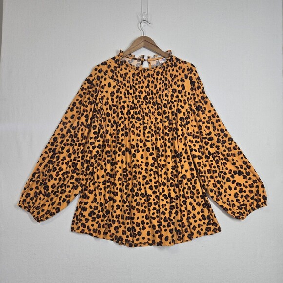 Lularoe Clara Smock Blouse Sz 3XL Orange Black Animal Print Keyhole Back Stretch - Picture 11 of 11